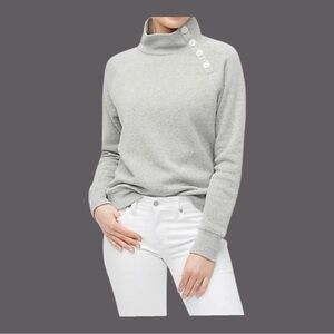 J Crew Wide Button Grey Pullover Womens Sweatshirt Cloudspun Fleece Cozy Size L